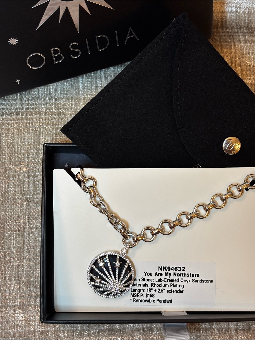 Obsidia You Are My Northstare Silver Black Onyx Pendant Necklace